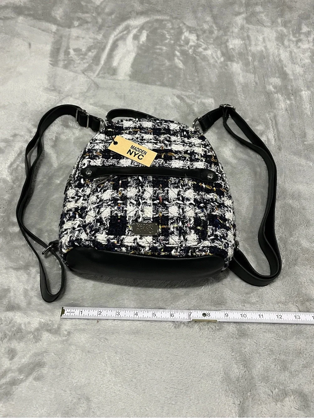 NWT Madden NYC Mini Quilted Boucle Tweed Plaid Backpack Bag